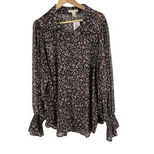 Festi Torrid Button Front Puff Sleeve Top Blouse Paisley Women Size 4X NEW